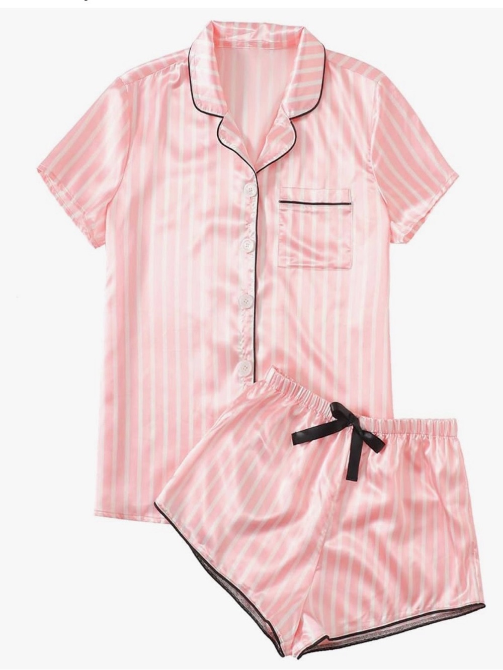 Pink Striped Satin Short Pajama Set - Women's Sleepwear